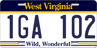 WV license plate 1GA102