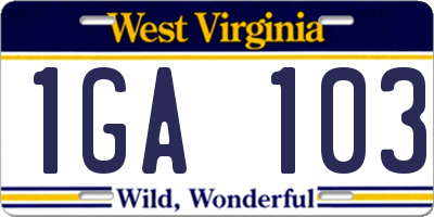 WV license plate 1GA103