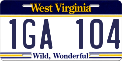 WV license plate 1GA104