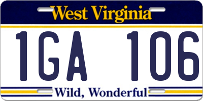 WV license plate 1GA106