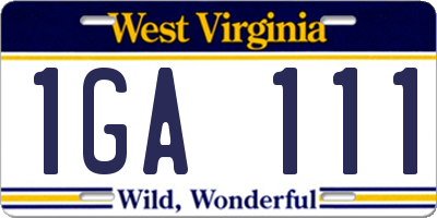 WV license plate 1GA111