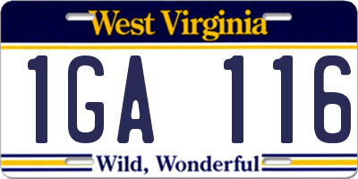 WV license plate 1GA116
