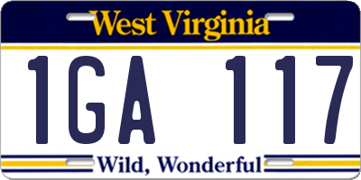 WV license plate 1GA117