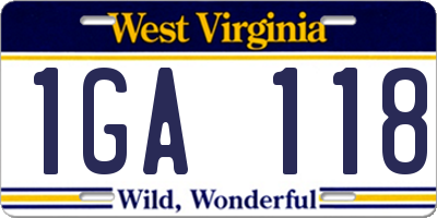 WV license plate 1GA118
