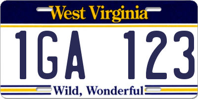 WV license plate 1GA123