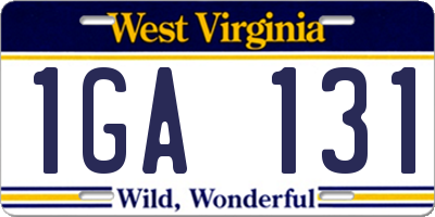 WV license plate 1GA131