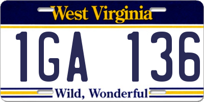 WV license plate 1GA136