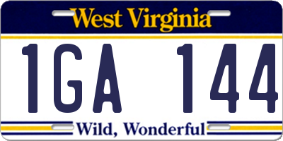 WV license plate 1GA144