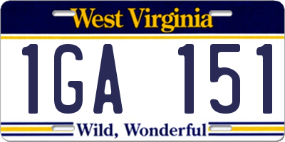WV license plate 1GA151