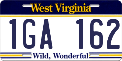 WV license plate 1GA162