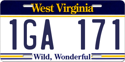 WV license plate 1GA171