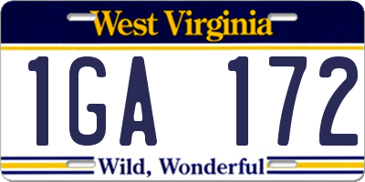 WV license plate 1GA172
