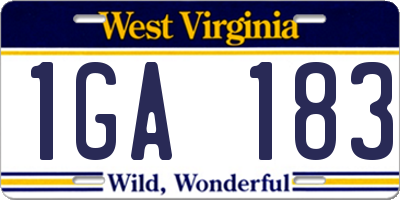 WV license plate 1GA183