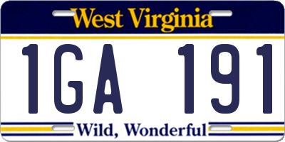 WV license plate 1GA191