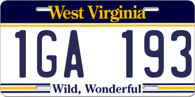 WV license plate 1GA193