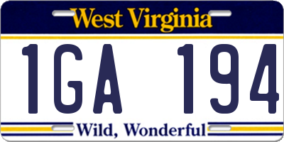 WV license plate 1GA194