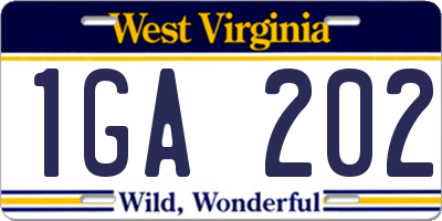 WV license plate 1GA202