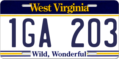 WV license plate 1GA203