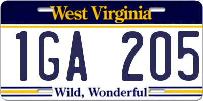 WV license plate 1GA205