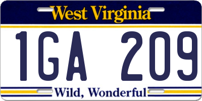 WV license plate 1GA209