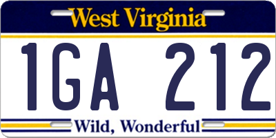 WV license plate 1GA212