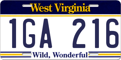 WV license plate 1GA216