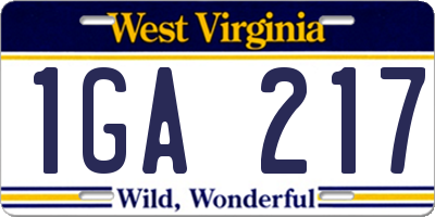 WV license plate 1GA217