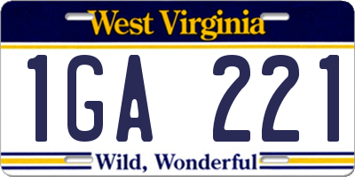 WV license plate 1GA221