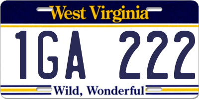 WV license plate 1GA222