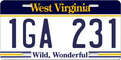 WV license plate 1GA231