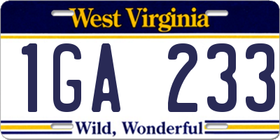 WV license plate 1GA233