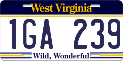 WV license plate 1GA239