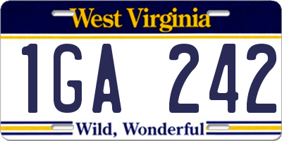 WV license plate 1GA242