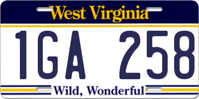 WV license plate 1GA258