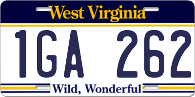 WV license plate 1GA262