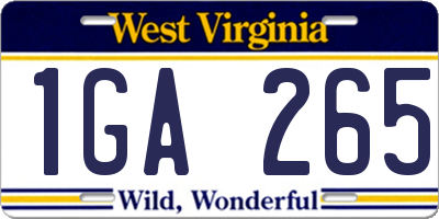 WV license plate 1GA265