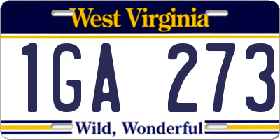 WV license plate 1GA273