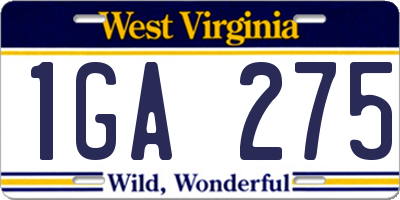 WV license plate 1GA275