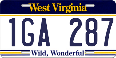 WV license plate 1GA287