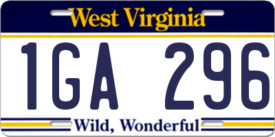 WV license plate 1GA296