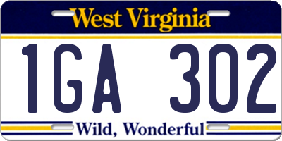 WV license plate 1GA302