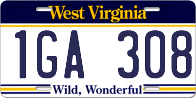 WV license plate 1GA308