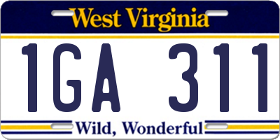 WV license plate 1GA311