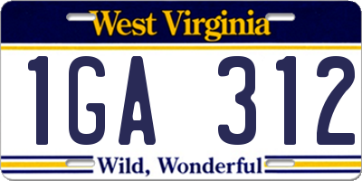 WV license plate 1GA312