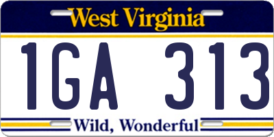 WV license plate 1GA313