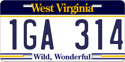 WV license plate 1GA314