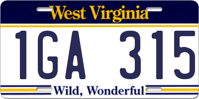 WV license plate 1GA315