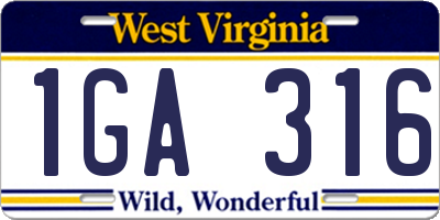WV license plate 1GA316