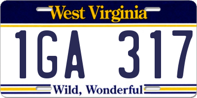 WV license plate 1GA317