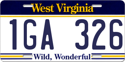 WV license plate 1GA326